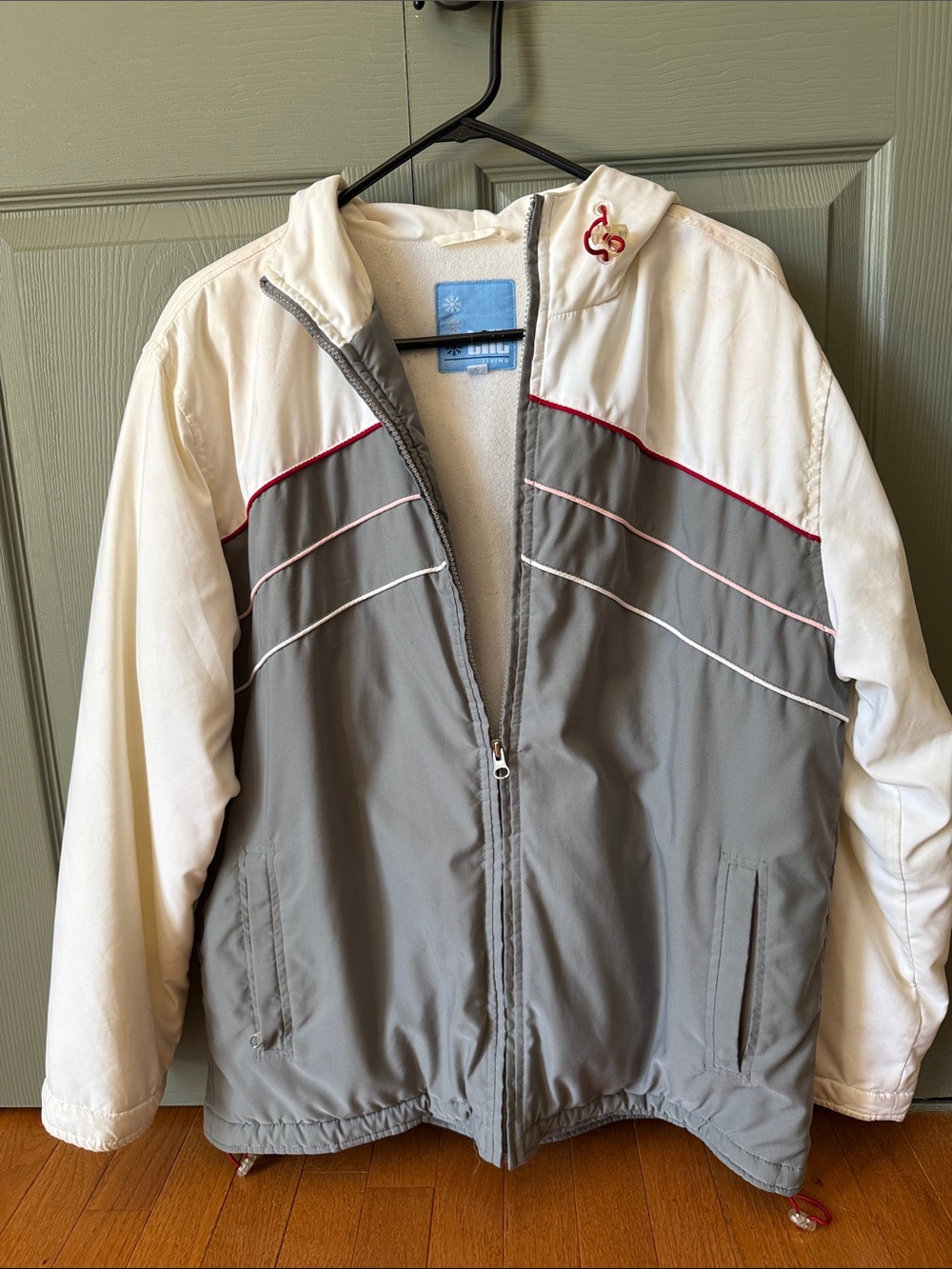 Tilt White and Gray Colorblock Zip Ski Jacket with Red Trim